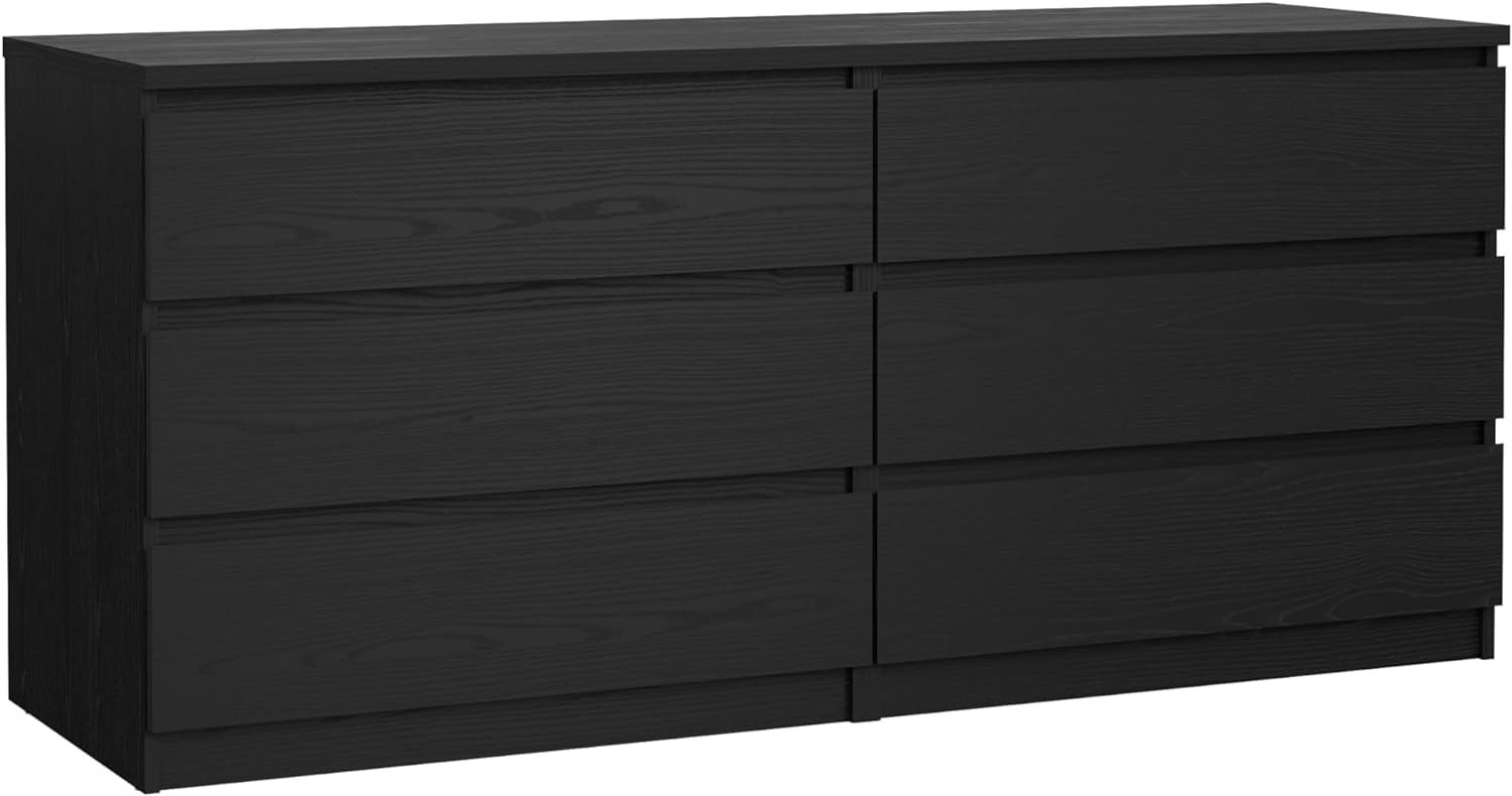 Tvilum Scottsdale 6 Drawer Double Dresser for Adults, Black Wood Grain