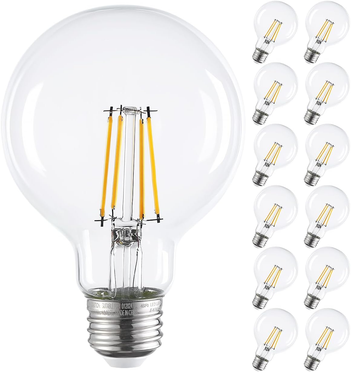 TORCHSTAR 12 Pack Dimmable LED G25 Globe Light Bulb, Round Clear Vanity Bulb for Bathroom, LED Edison Bulb, 4.5W(60W Eqv.), UL Listed, 500lm, E26 Base, 2700K Soft White