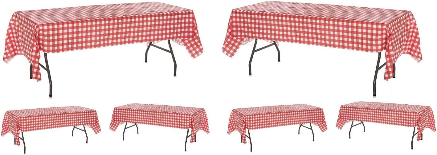 Picnic Table Cover - 12 Pack Premium Rectangle Plastic Tablecloth - Red & White Checkered BBQ Plastic Table Cover - Gingham Checkerboard Disposable Plastic Tablecloth 54" x 108" Rectangle