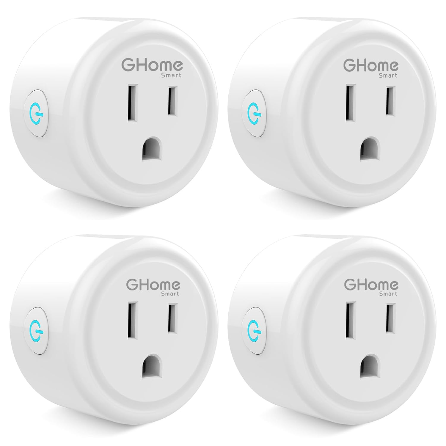 GHome Smart Mini Plug Compatible with Alexa and Google Home, WiFi Outlet Socket Remote Control with Timer Function, Only Supports 2.4GHz Network, No Hub Required, ETL FCC Listed (4 Pack), White