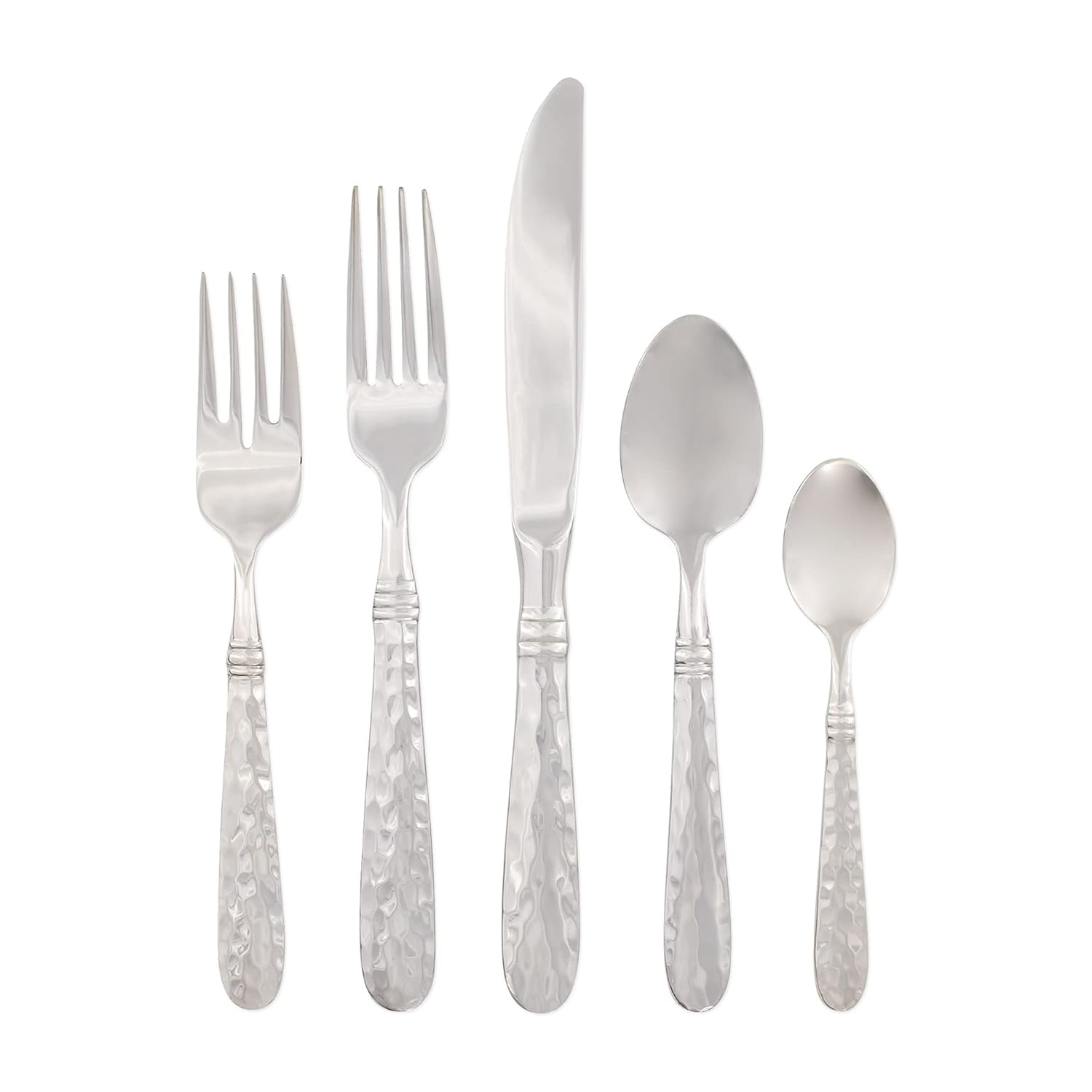 Hammered Stainless Steel 9" Salad Server Set, Fork and Spoon