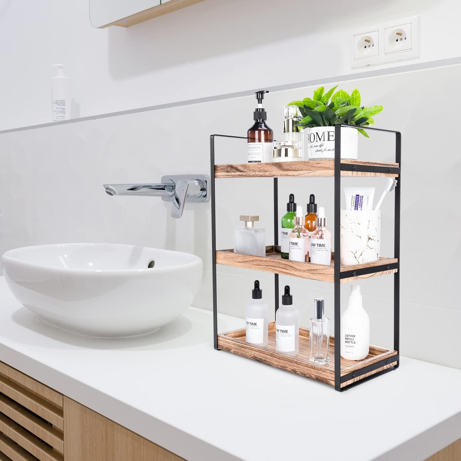 3-Tier Countertop Organizer for Counter Stylish Wood Vanity Shelf Storage - The Perfect Addition to Your Bathroom Decor