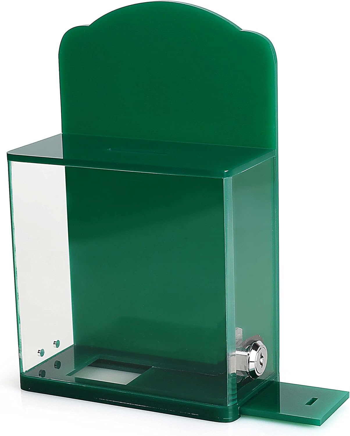 Acrylic Donation Suggestion collection Box For Fundraising Wall mounted Or Retail Countertop Tip Box with curved edges back wall display area 10 x 6 inches, Lock With set of keys Green