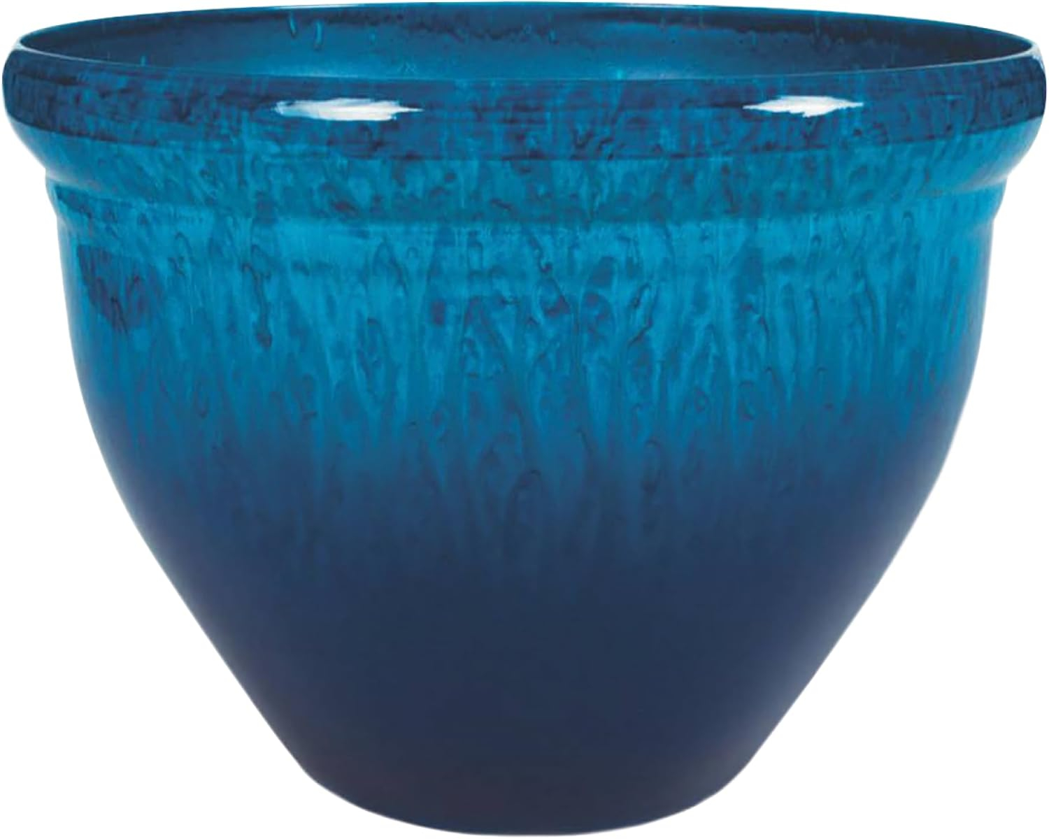 The HC Companies Pizzazz Decorative Round Flower Pots w/Ceramic Look - UV-Resistant Decorative Pot for Outdoor & Indoor Plant Pots - Modern Planter for Flower, Herbs (20” Admiral Blue, Pack of 1)