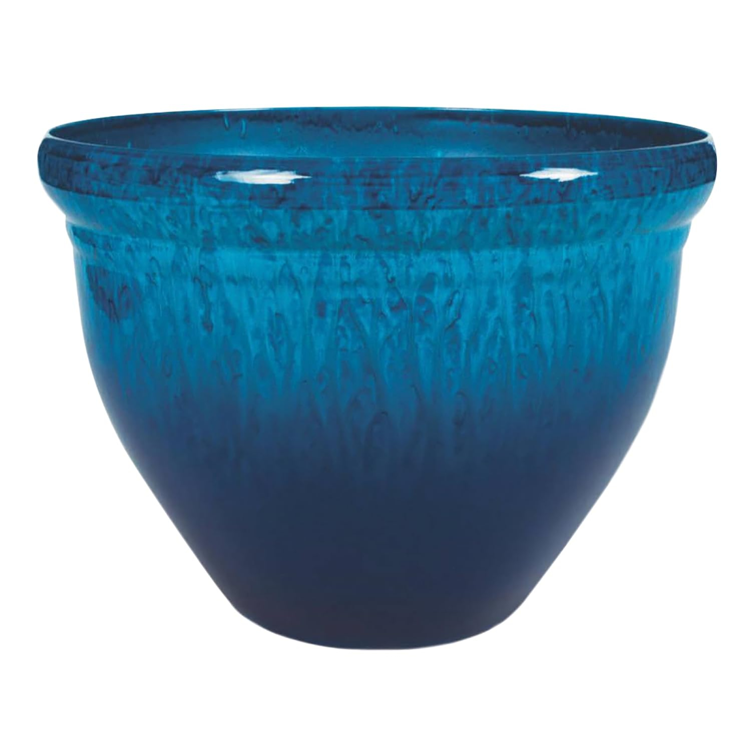 The HC Companies Pizzazz Decorative Round Flower Pots w/Ceramic Look - UV-Resistant Decorative Pot for Outdoor & Indoor Plant Pots - Modern Planter for Flower, Herbs (20” Admiral Blue, Pack of 1)