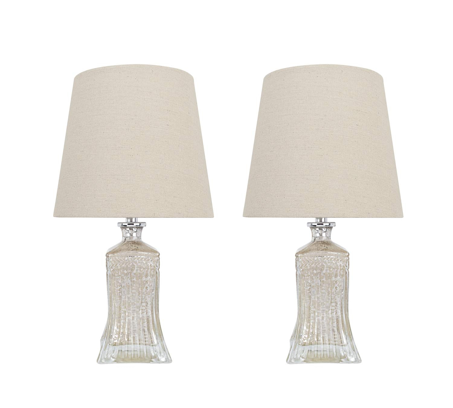 Aspen Creative 40203-12, Two Pack, 16-1/2" High Transitional Glass Table Lamp, Antique Mercury and Hardback Empire Shaped Lamp Shade in Khaki, 9" Wide