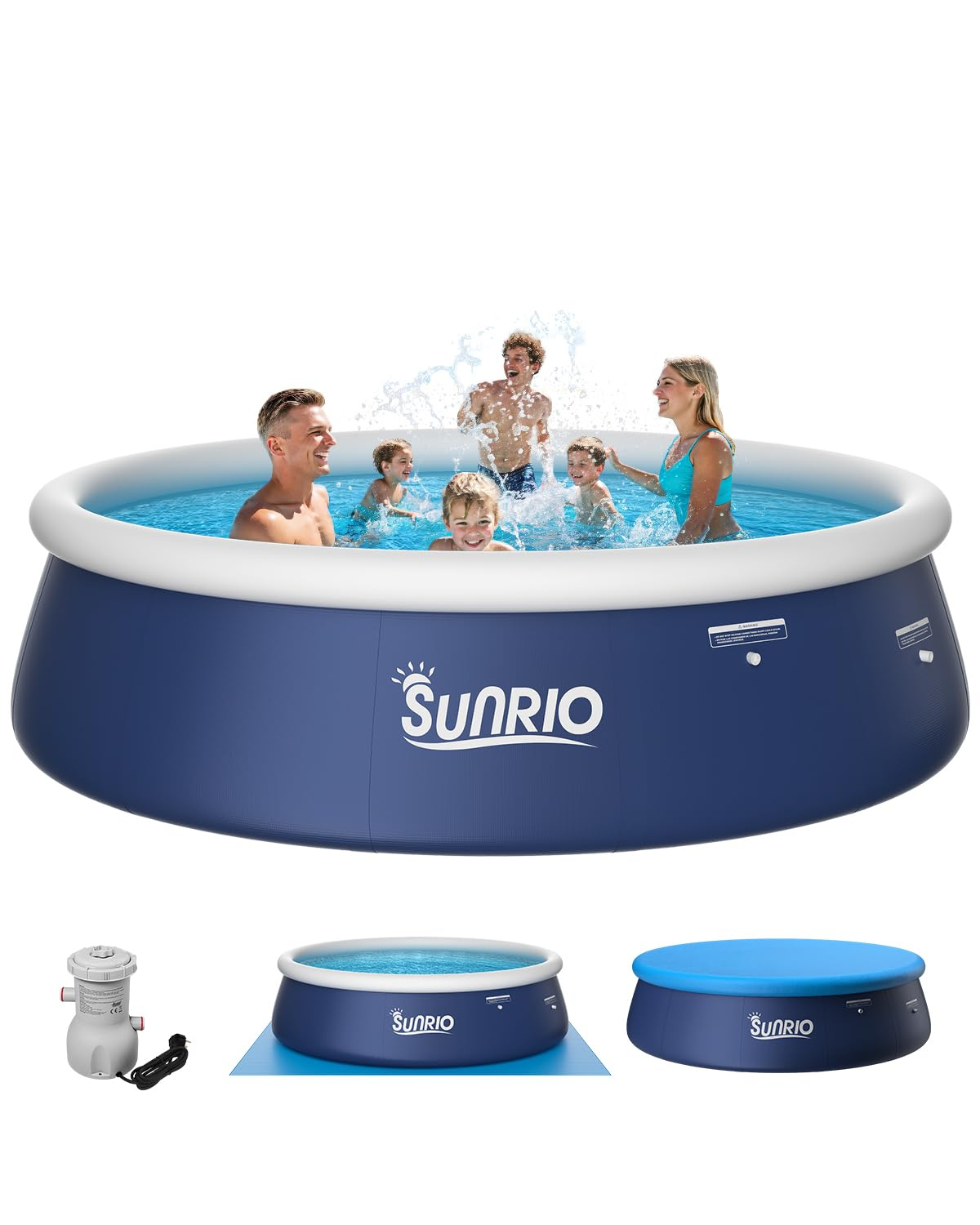 12'*30" Round Inflatable Top Ring Above Ground Swimming Pool Fast Easy to Set Up with 530GPH Filter Pump, Pool Cover and Ground Cover for Summer Outdoor Garden Backyard Childen Adults