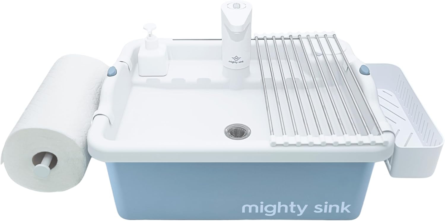 Mighty Sink Portable Sink: Patented Wash Station with Electronic Faucet | 2 Gallons | Easy Setup | Indoor & Outdoor Use | Ideal for Dishwashing, Camping Hygiene, Gardening, Pottery & More