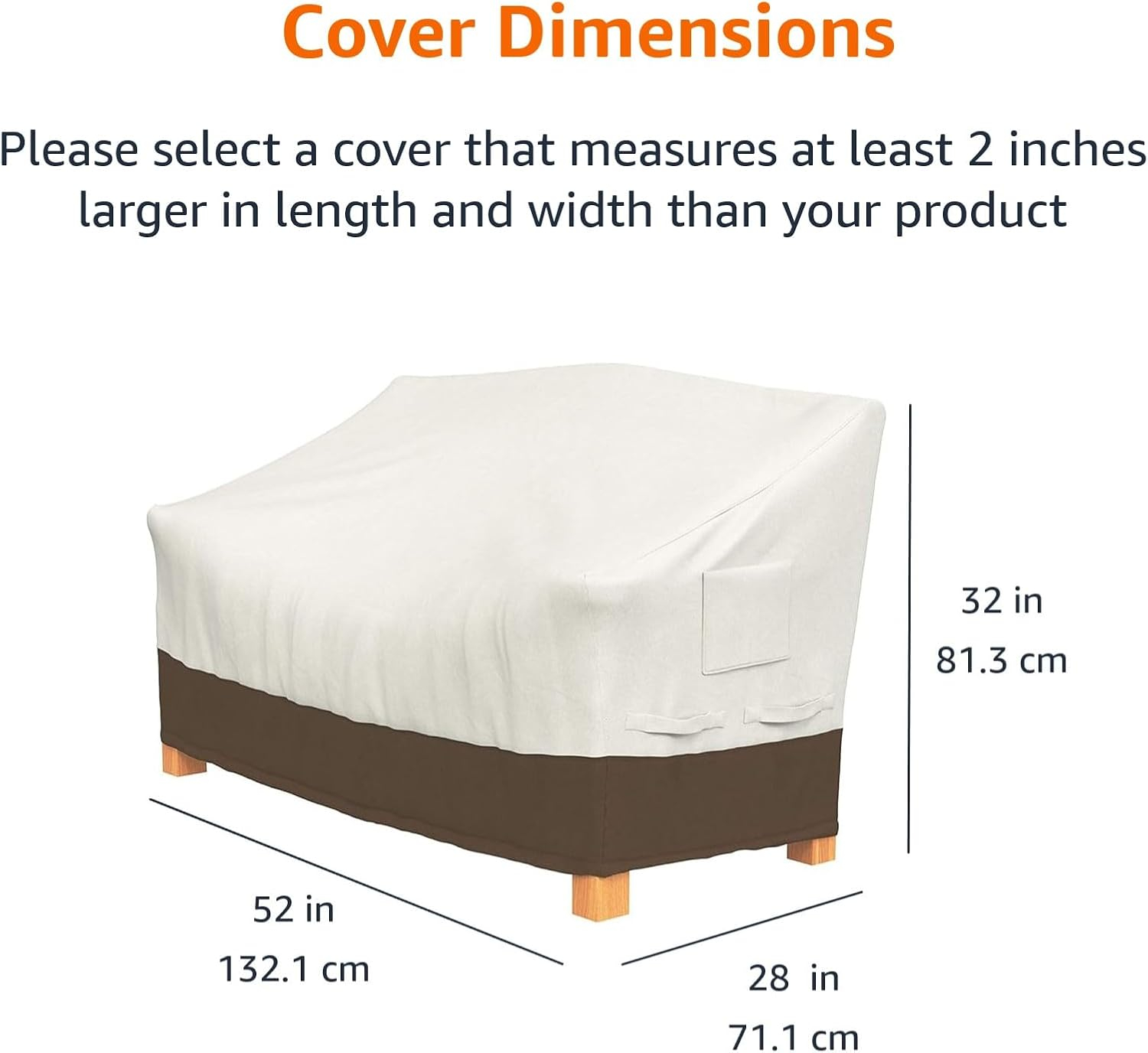 Amazon Basics 2 Seater Outdoor Couch Cover, Patio Furniture Cover, Waterproof, Anti-UV, Durable, Beige/Tan