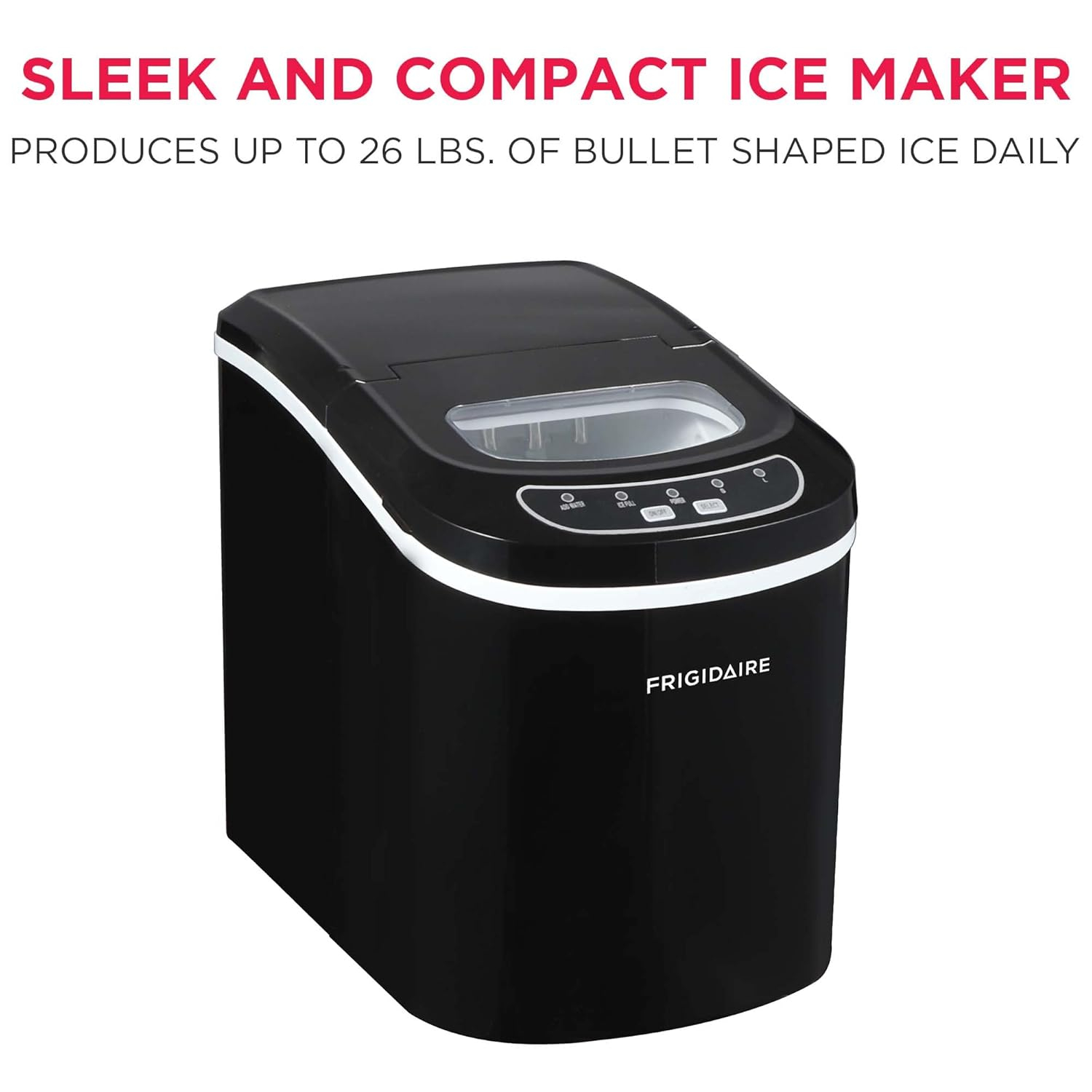 Ice Maker EFIC102-RED, Countertop Ice Maker with Transparent Window, Bullet Ice Maker with 26 lbs. Capacity, Small Ice Maker Machine – 14.1" D x 8.7" W x 12.9" H (Red)