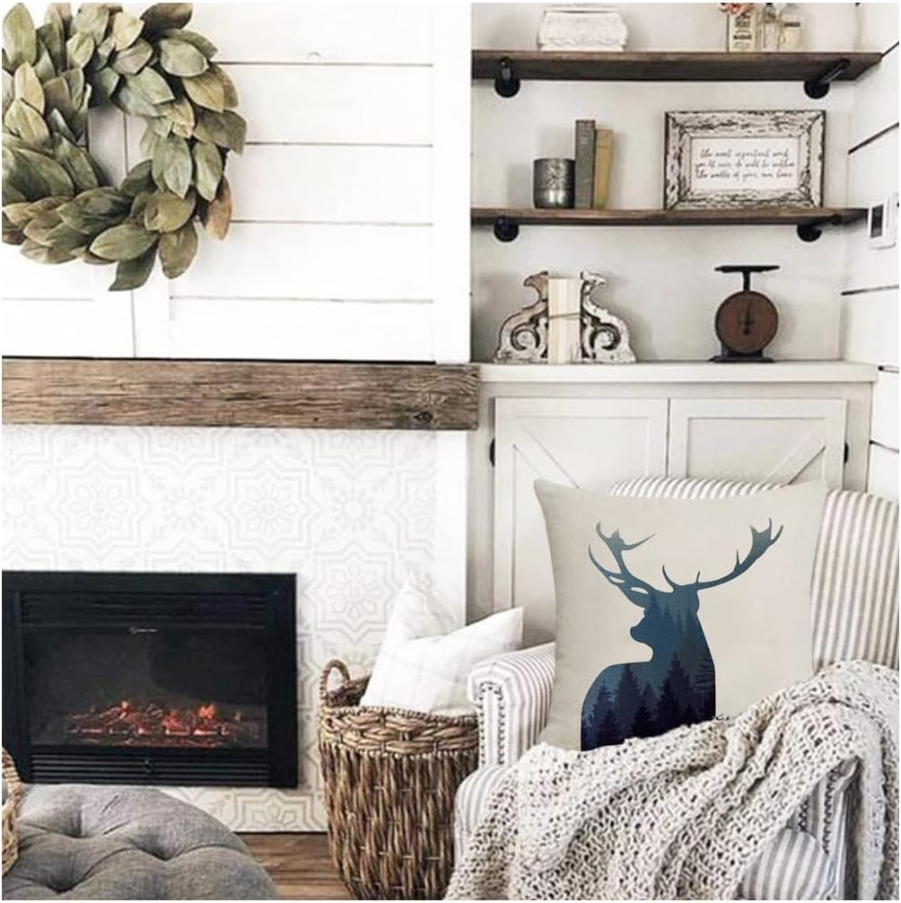 Deer Throw Pillow Covers Deer Pillow Cases Decorative Animal Pillowcase Cotton Linen Cushion Cover for Couch Bed Sofa 18x18 Set of 4