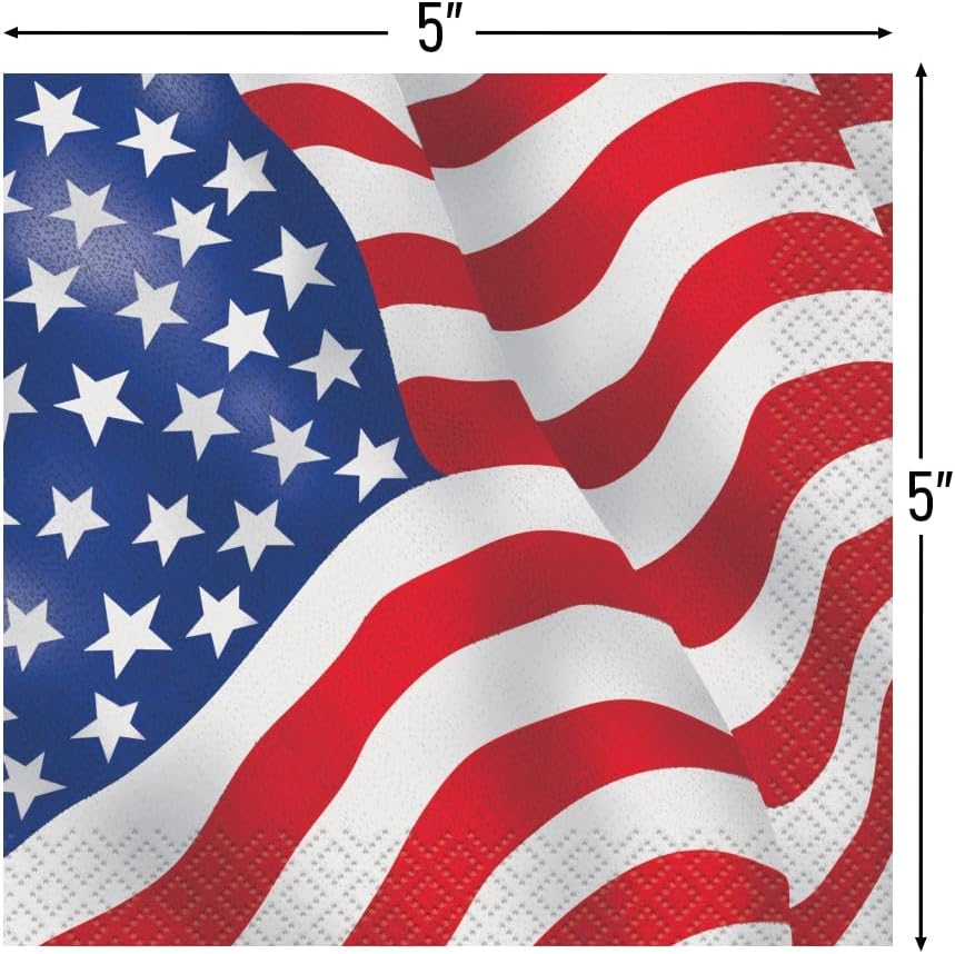 US American Flag Paper Beverage Napkins, 5in, 16ct