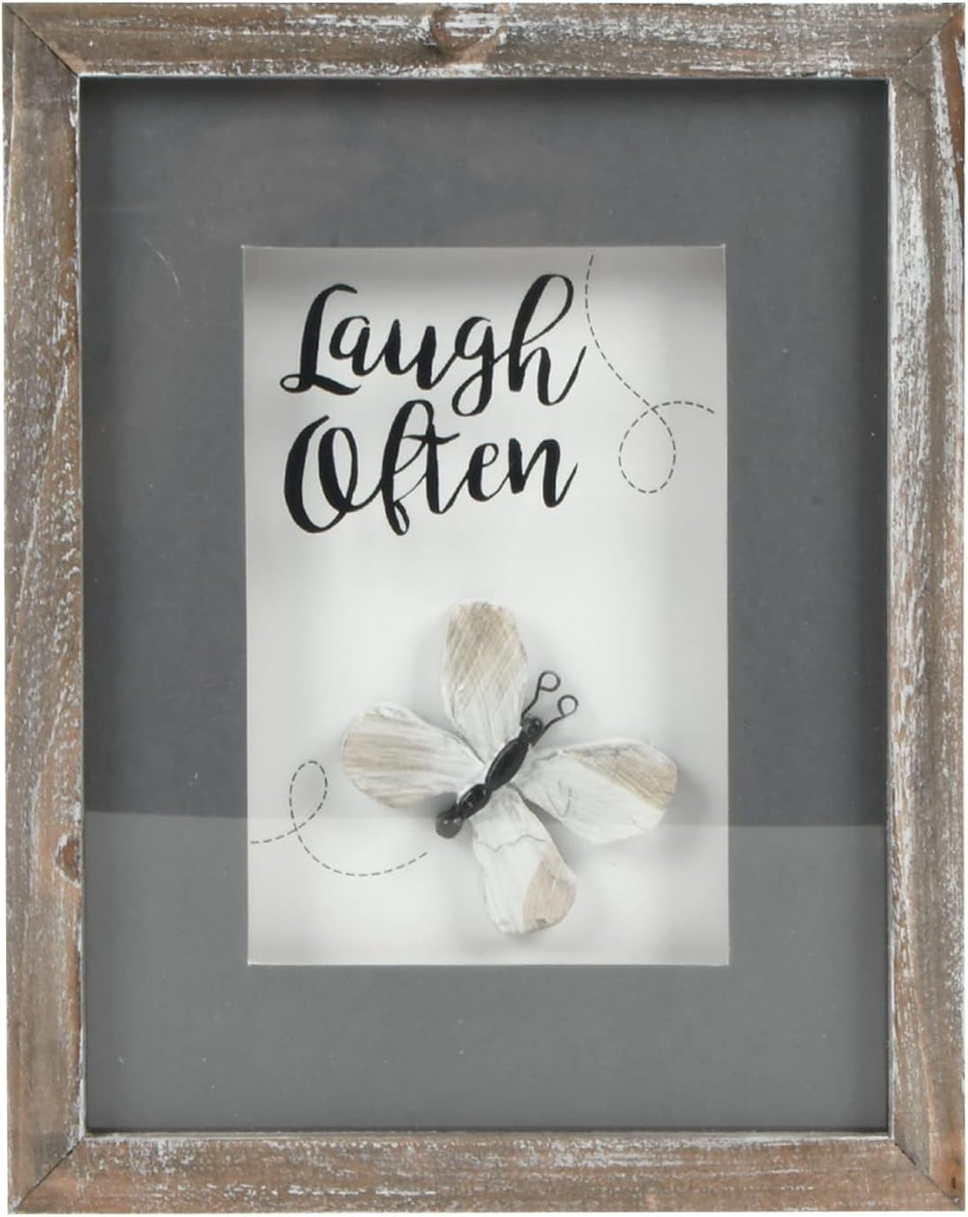 Haven Home Décor Laugh Often 8" x 10" Rustic Wall Décor, Pebble Art with Gray-Washed Frame, Natural