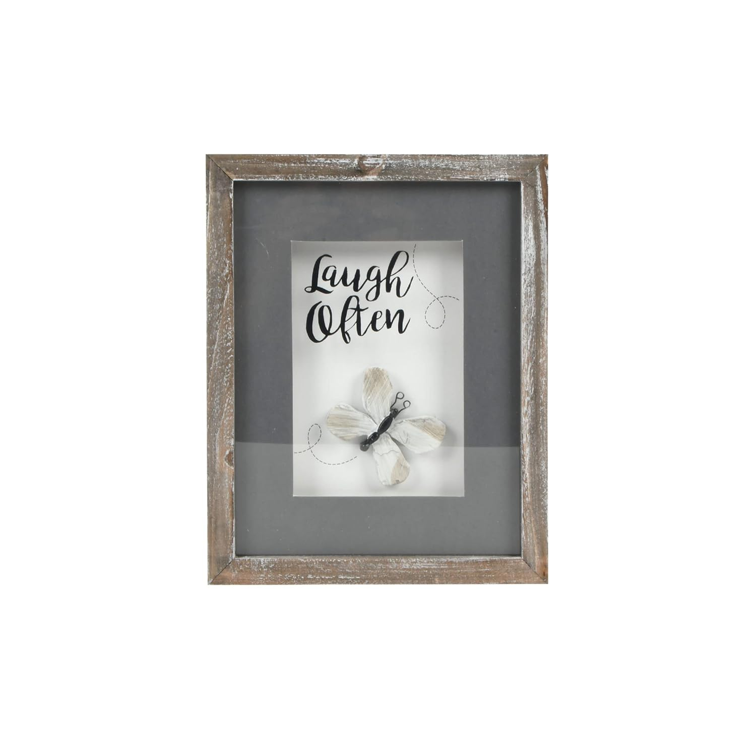 Haven Home Décor Laugh Often 8" x 10" Rustic Wall Décor, Pebble Art with Gray-Washed Frame, Natural