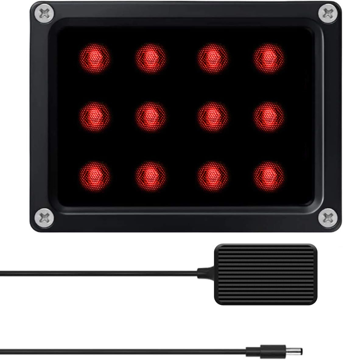 【12 LED Waterproof 】 IR Illuminator 90 Degree Wide Angle Long Range Infrared Light, 120ft 850nm IR Flood Lights with Power Adapter for Night Vision CCTV & IP Security Camera