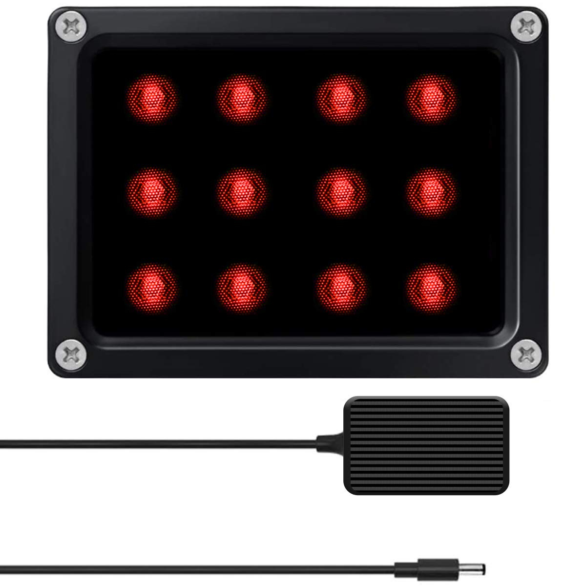【12 LED Waterproof 】 IR Illuminator 90 Degree Wide Angle Long Range Infrared Light, 120ft 850nm IR Flood Lights with Power Adapter for Night Vision CCTV & IP Security Camera