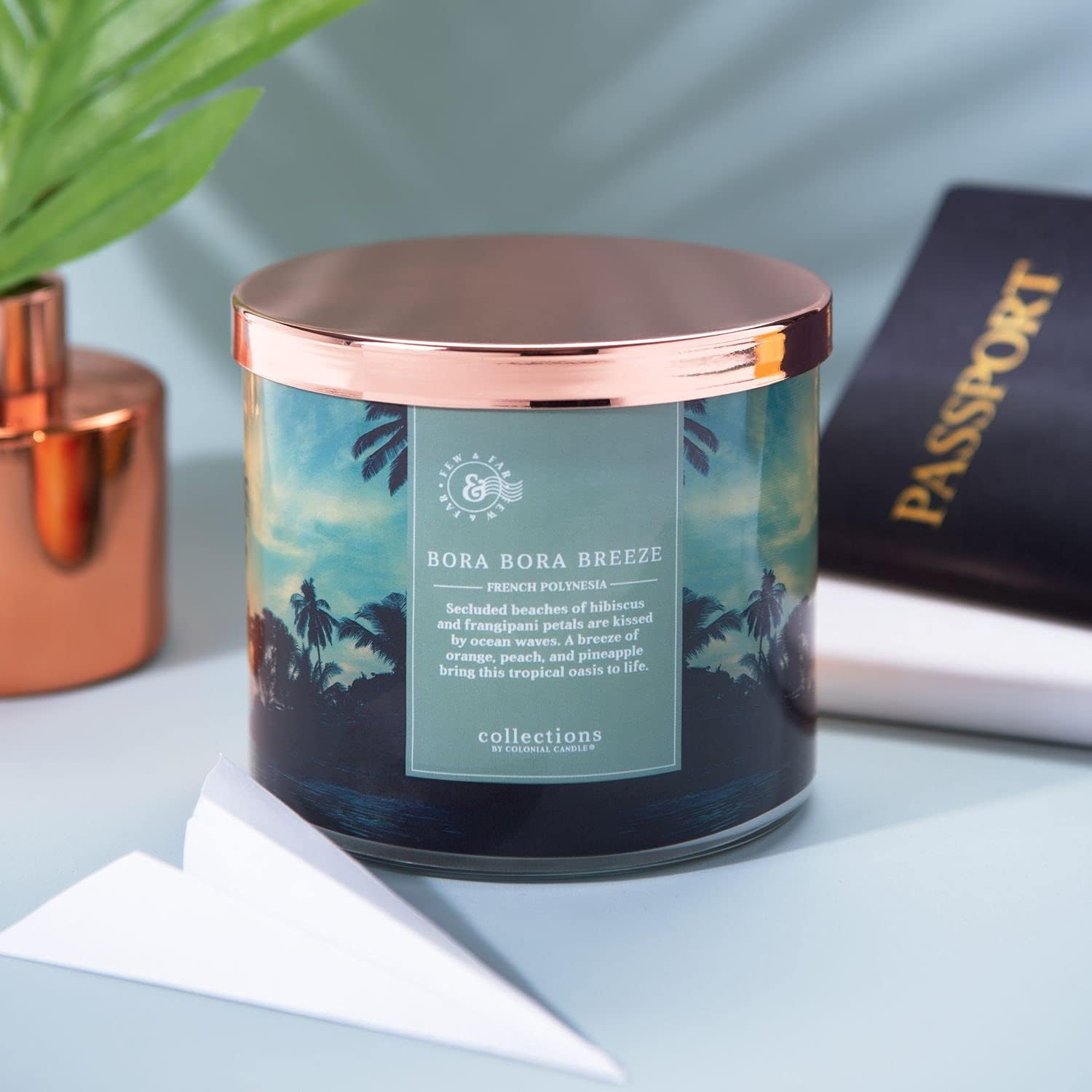 Colonial Candle Bora Bora Breeze Scented Jar Candle, Travel Collection, 3 Wick, Blue, 14.5 oz - Up to 60 Hours Burn