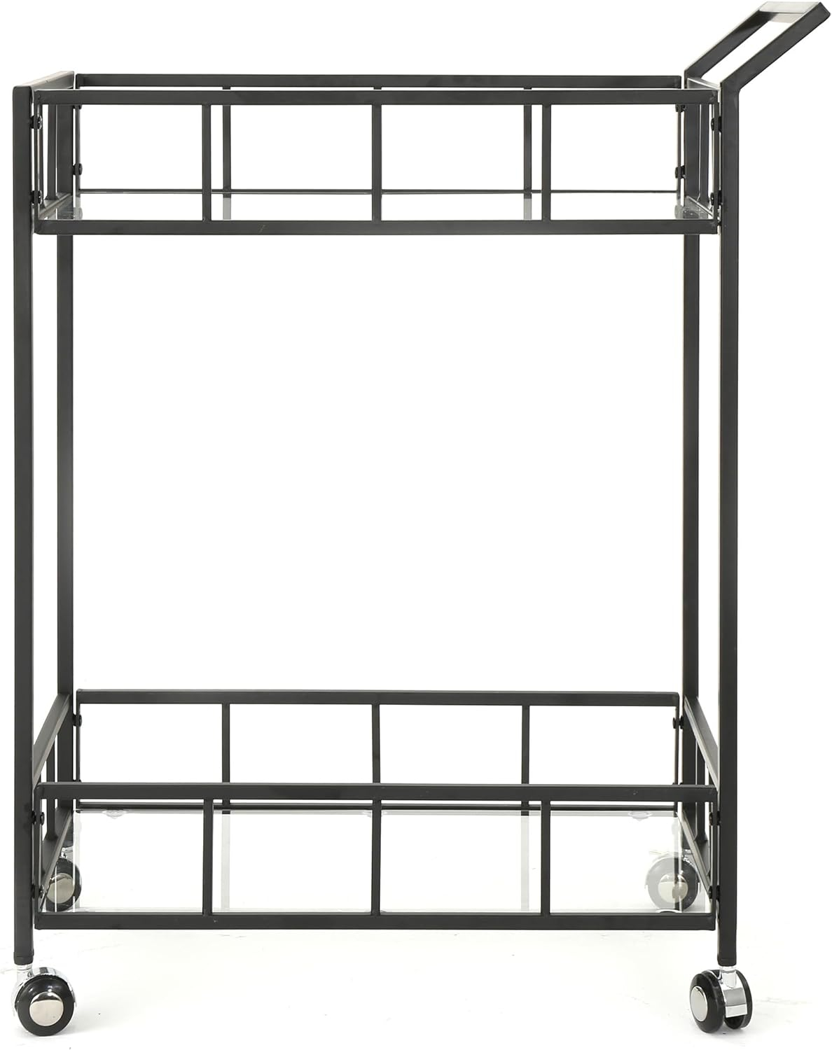 GDF Studio Talon Indoor/Outdoor Modern Iron 2 Tiered Bar Cart with Tempered Glass Top, Black