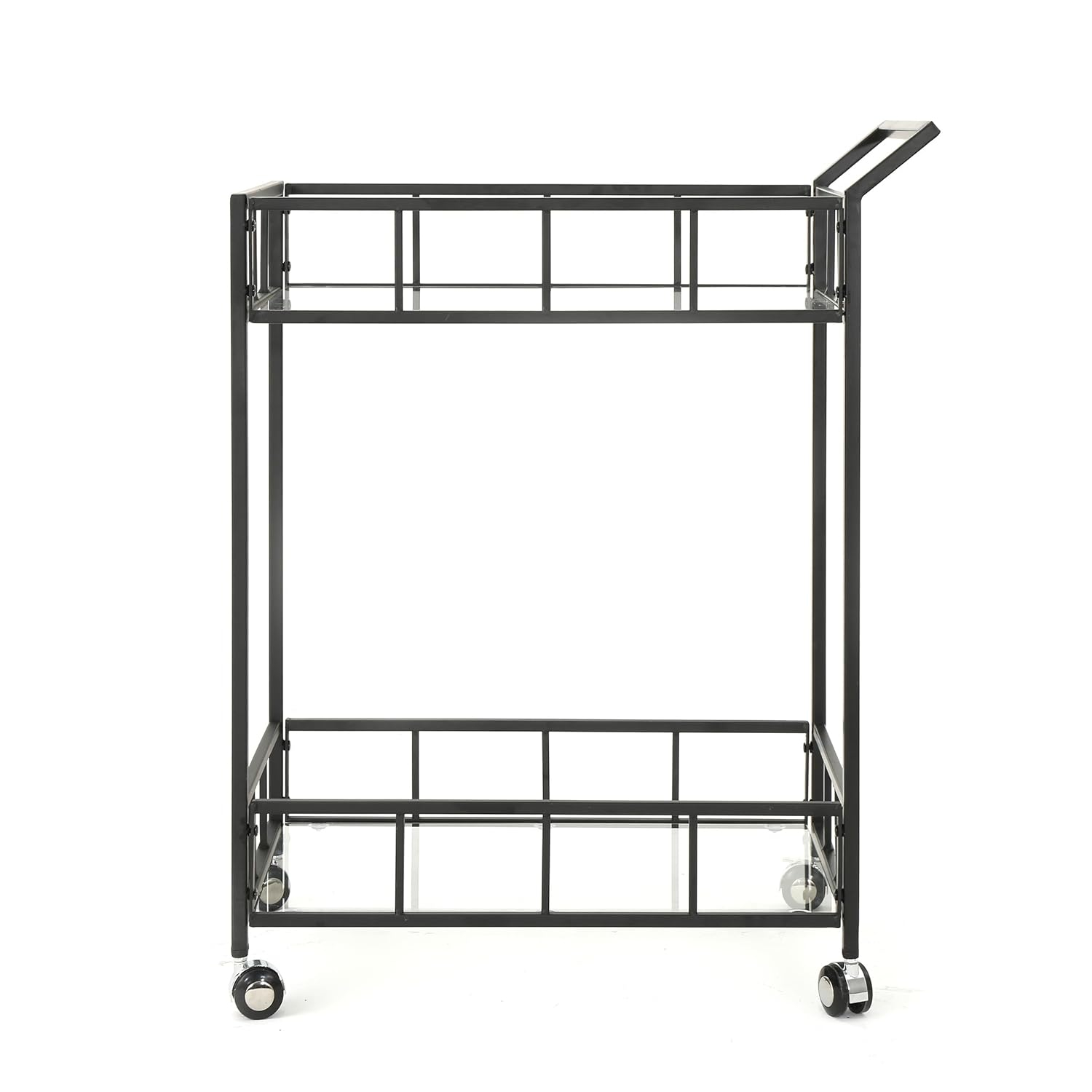 GDF Studio Talon Indoor/Outdoor Modern Iron 2 Tiered Bar Cart with Tempered Glass Top, Black