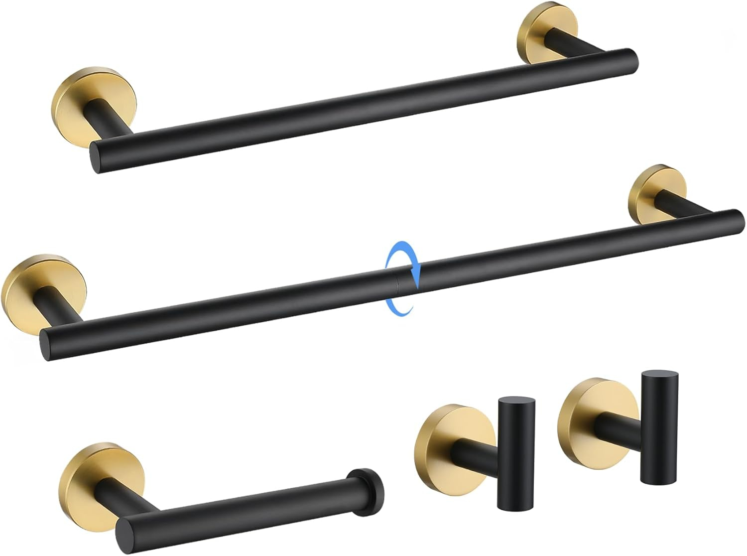 5 Pieces Black Gold Bathroom Hardware Set, 23.6 Inches Bathroom Towel Rack Set Bath Towel Bar Set, SUS304 Stainless Steel Bathroom Accessories Kit Wall Mounted