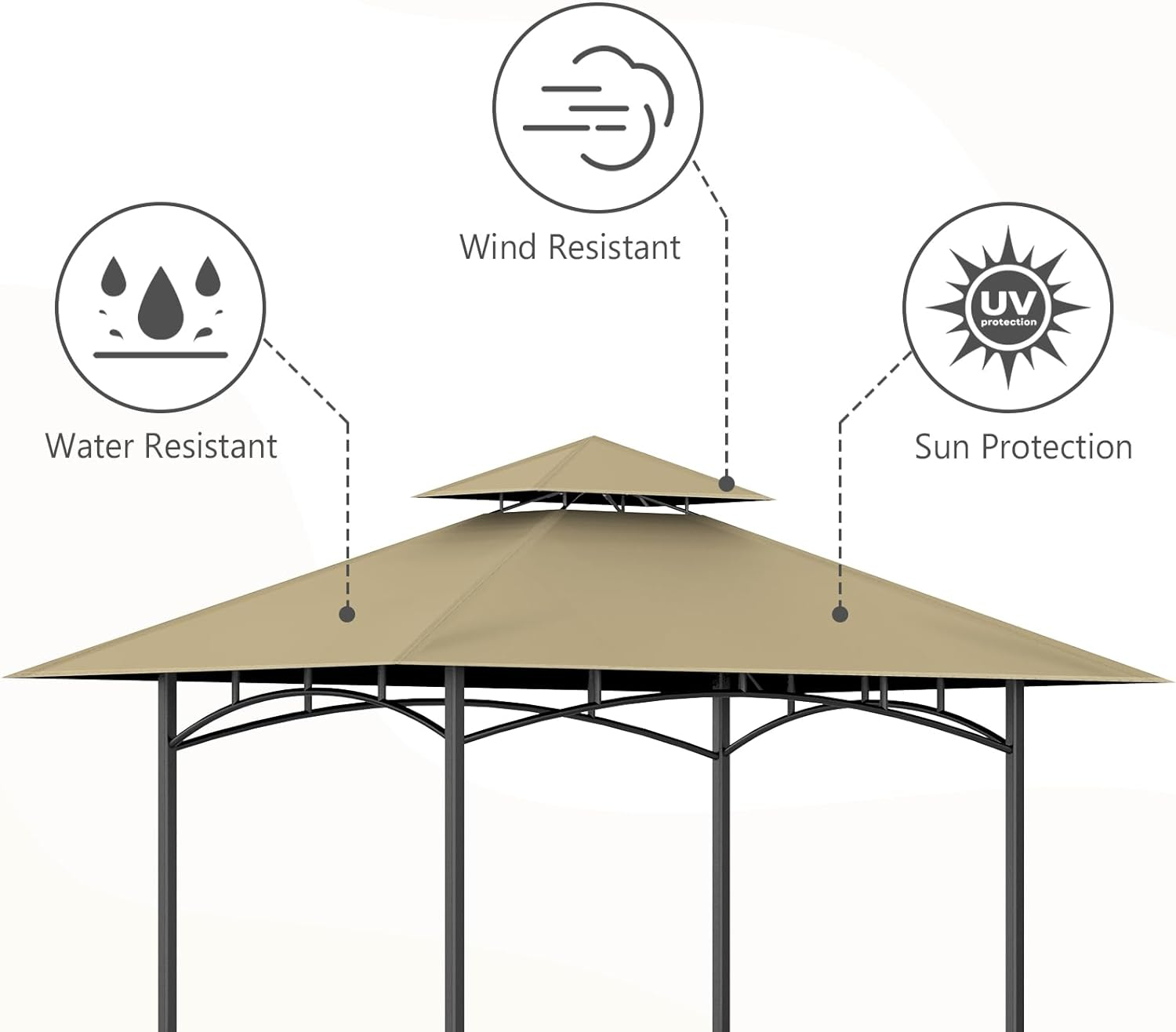 Khaki Polyester Double Tiered Grill Gazebo Canopy Top