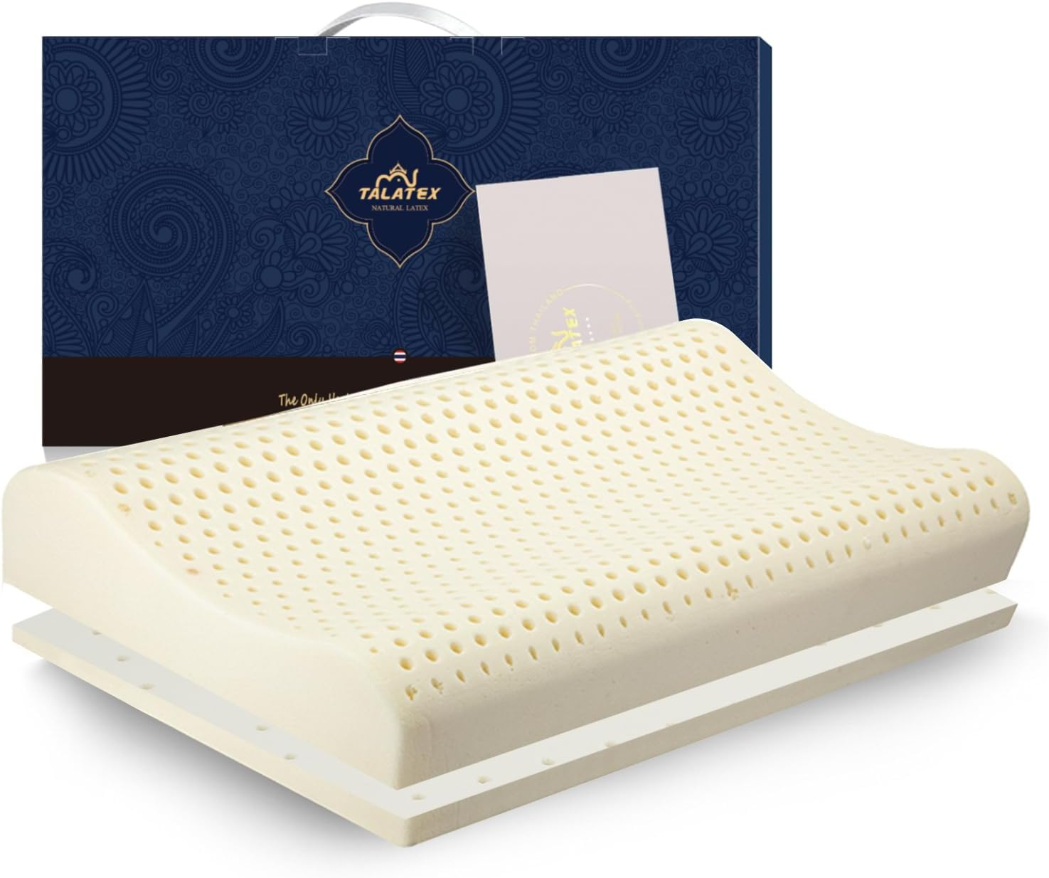TALATEX 100% Natural Premium Latex Pillow, Adjustable Orthordic Ergonomic Dunlop Pillow Helps Relieve Pressure, Neck and Shoulder Pain, Perfect Package Best Gift