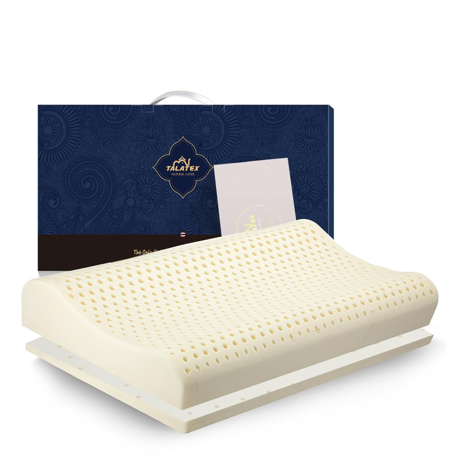 TALATEX 100% Natural Premium Latex Pillow, Adjustable Orthordic Ergonomic Dunlop Pillow Helps Relieve Pressure, Neck and Shoulder Pain, Perfect Package Best Gift