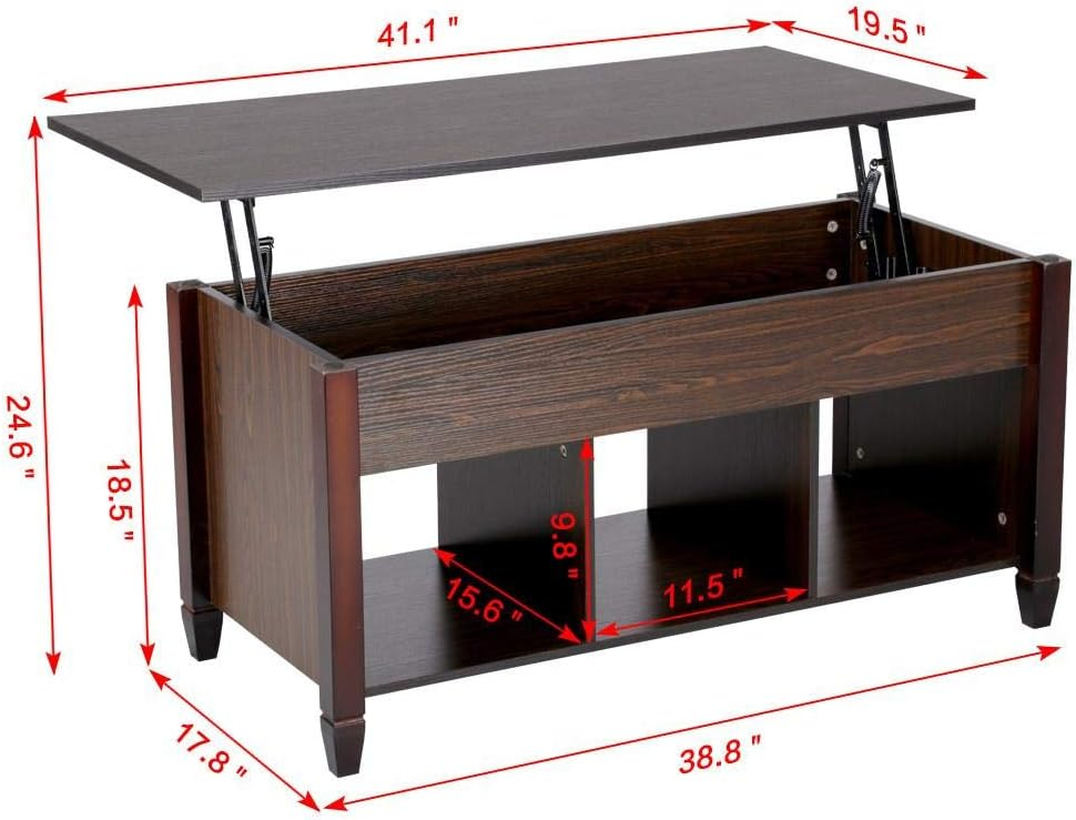 Yaheetech Wood Lift Top Coffee Table with Hidden Storage and Shelf, Espresso Coffee Tea Table with Lift Top, Home Living Room Furniture