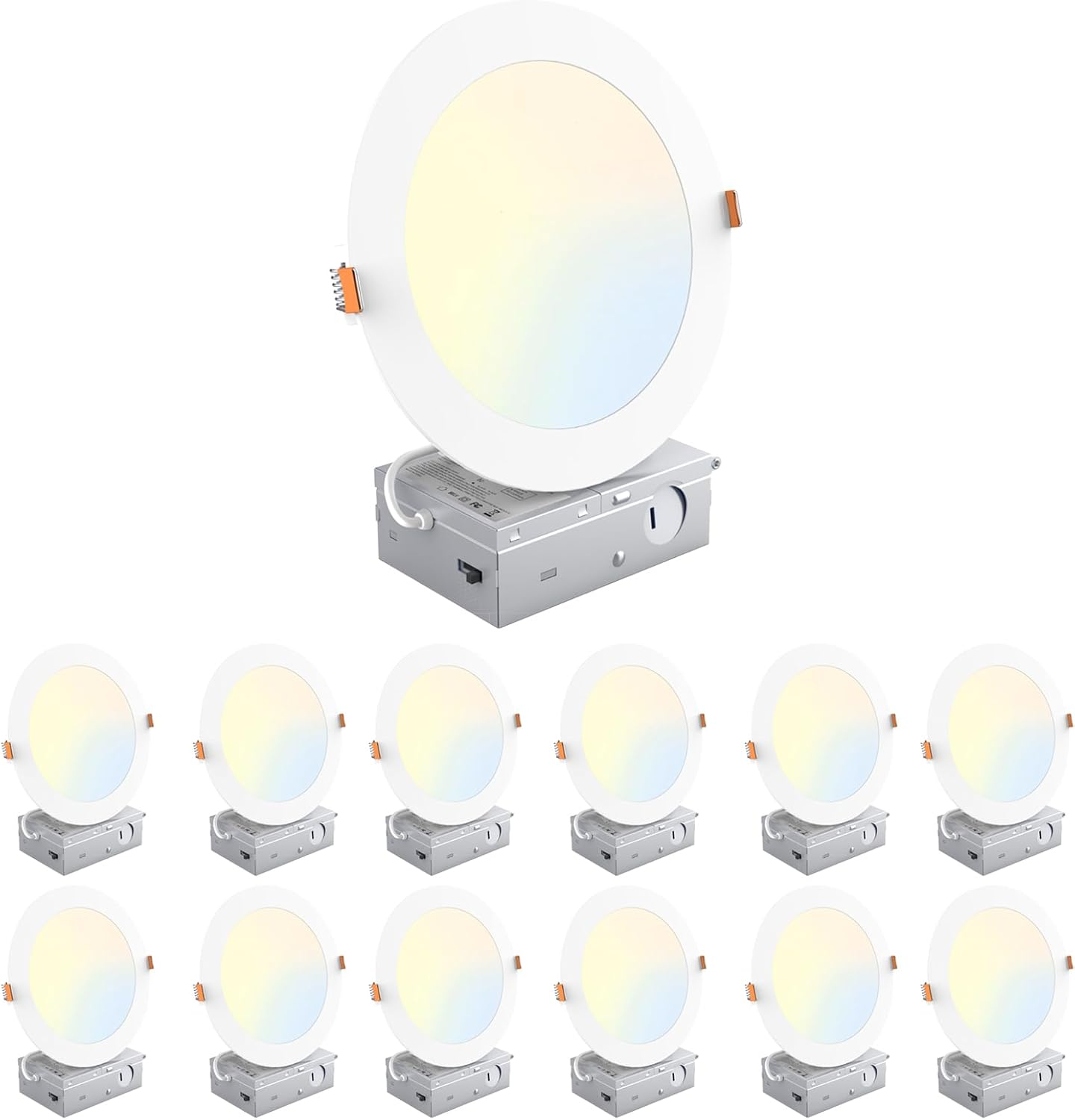 TORCHSTAR 12 Pack 4" 5CCT Dimmable LED Recessed Light with J-Box, 2700K/3000K/3500K/4000K/5000K Selectable, 10W LED Downlight, Aluminum, High Brightness, ETL & Energy Star