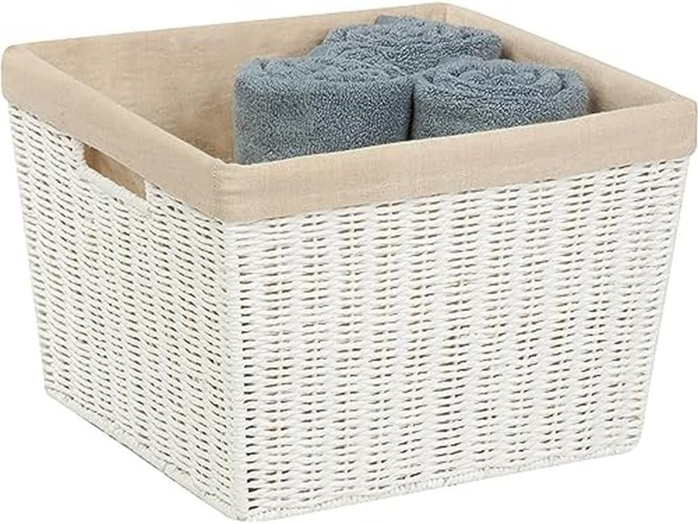 Honey-Can-Do Paper Rope and Steel Large Storage Basket with Liner, White/Natural