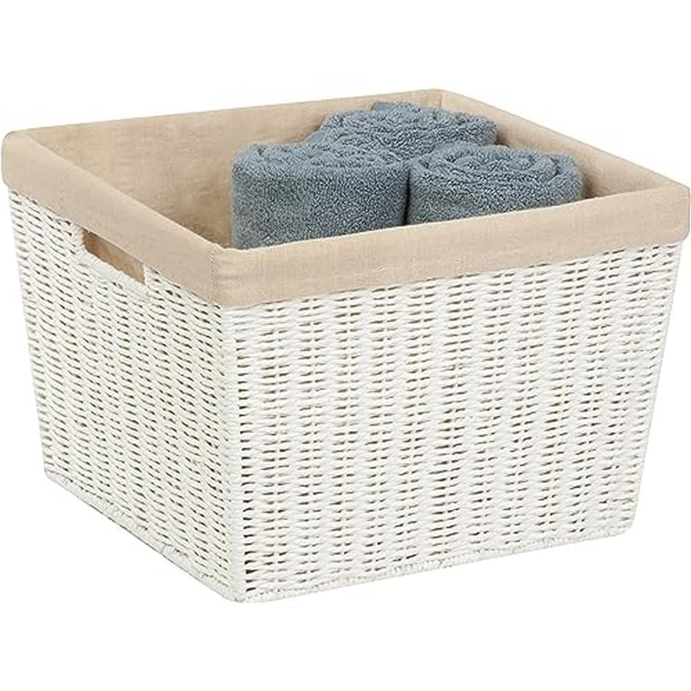 Honey-Can-Do Paper Rope and Steel Large Storage Basket with Liner, White/Natural