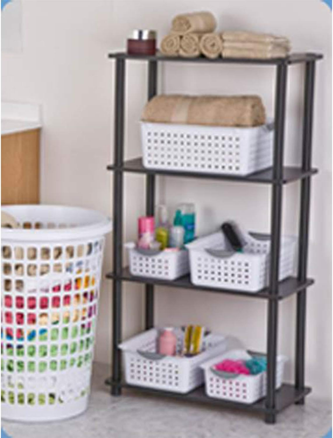 White Rectangular Plastic Storage Basket with Handles