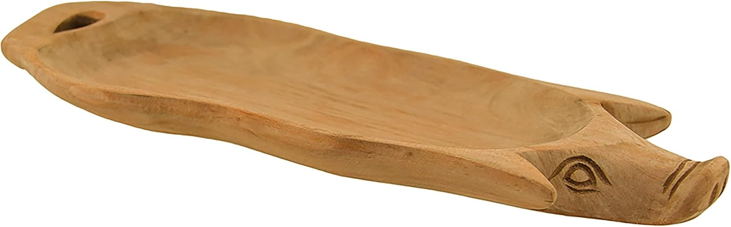 Zeckos Hand Carved Pig Shaped Decorative Wood Serving Tray 15 inch