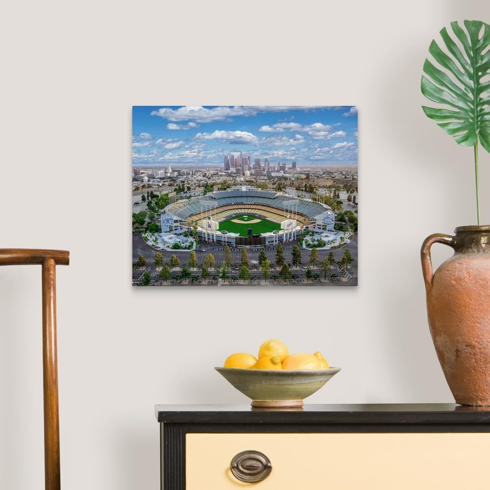 CANVAS ON DEMAND Los Angeles Dodger Stadium Canvas Wall Art Print by Copterpilot Photography, Fine Art Photography, Home Decor, Baseball Artwork, 20"x16"