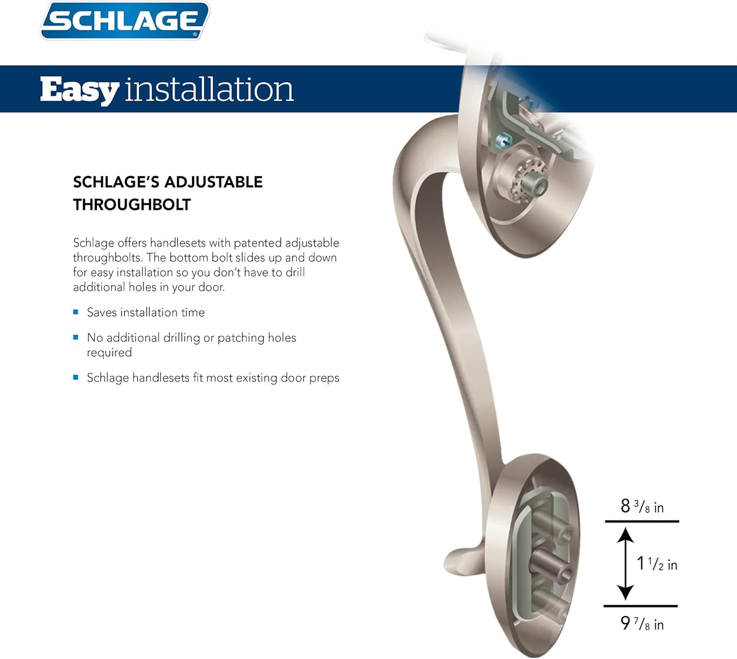 Schlage F60 V PLY 619 Plymouth Front Entry Handleset with Plymouth Knob, Deadbolt Keyed 1 Side, Satin Nickel