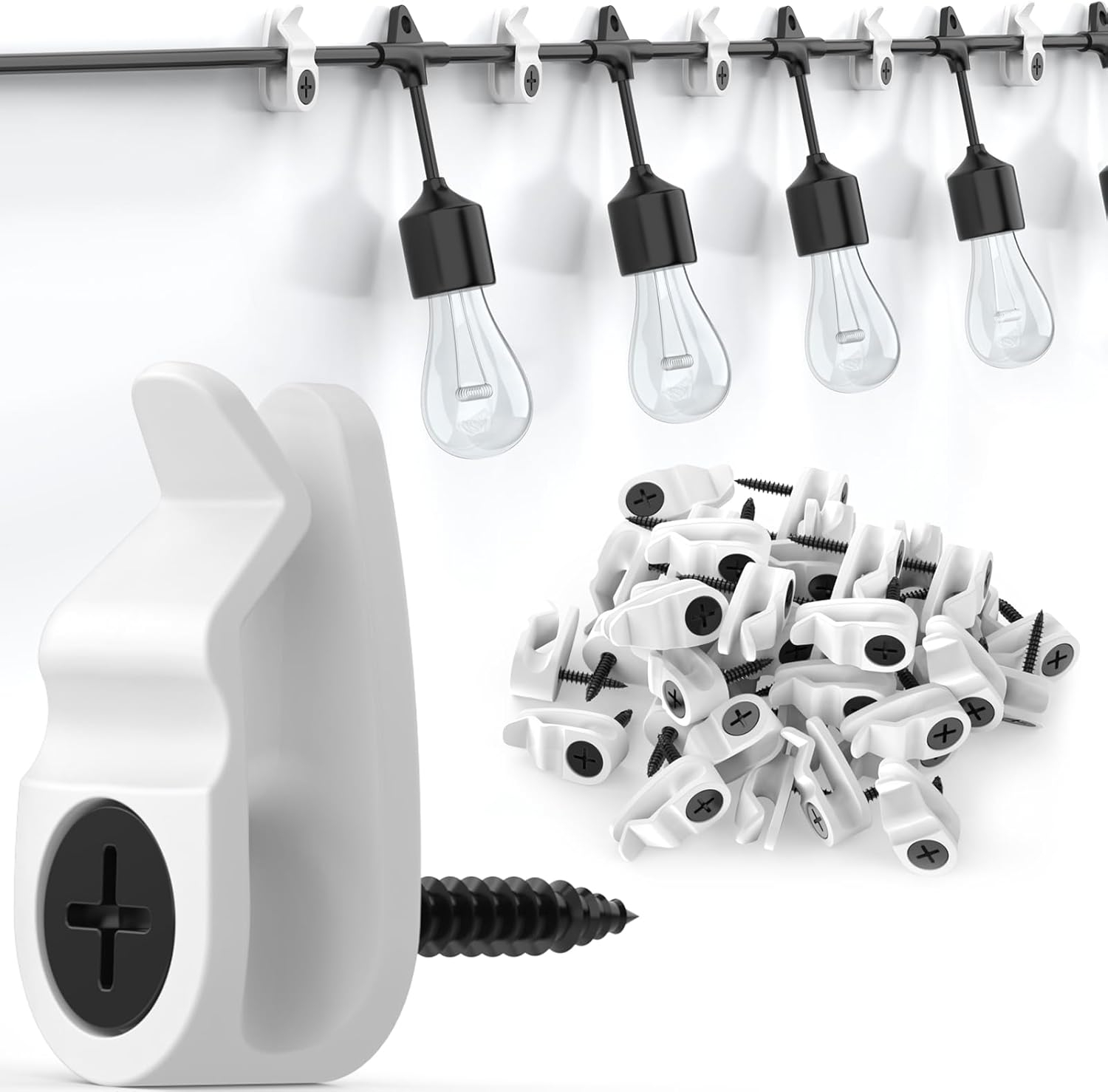 Hooks for Outdoor String Lights Clips, Christmas Light Clips Weatherproof, Lights Hanger Hooks for Hanging Christmas Light, Fairy Light, Cable, Holiday Decor - White, 50 Pack