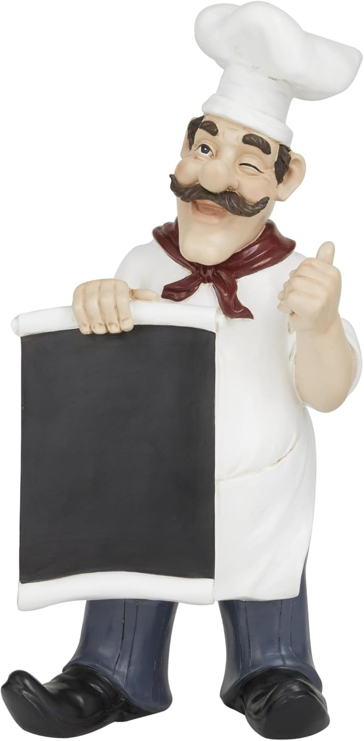 7" x 15" White Polystone Chef Sculpture with Chalkboard, by DecMode