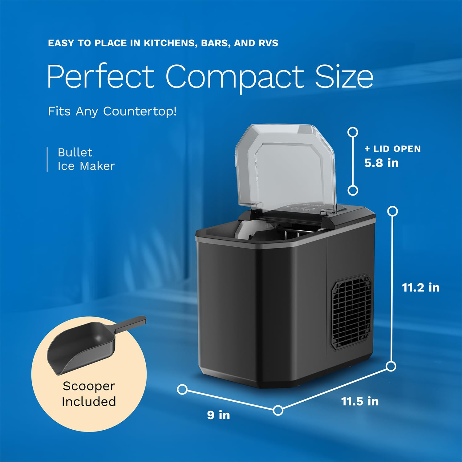hOmeLabs Countertop Ice Maker – Compact Bullet Ice Machine, 2 Ice Sizes, 26 lbs/Day, Self-Cleaning – Includes Ice Scoop & 5 Ice Bags – Sleek Black Portable Ice Maker for Home & Kitchen