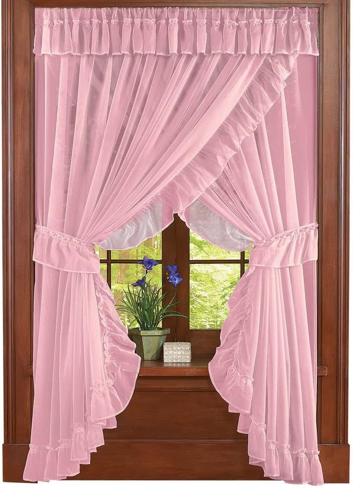 Collections Etc Isabella Ruffled Sheer Fabric Curtain Set Rose NO SIZE