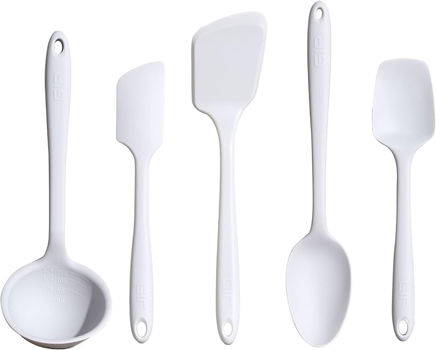 GIR: Get It Right 5 Piece Silicone Cooking Utensils Set - Ladle, Spatula, Flip, Spoon & Spoonula, Non-Stick, Heat Resistant, Dishwasher Safe, Silicone Kitchen Utensils, BPA & BPS Free - Studio White