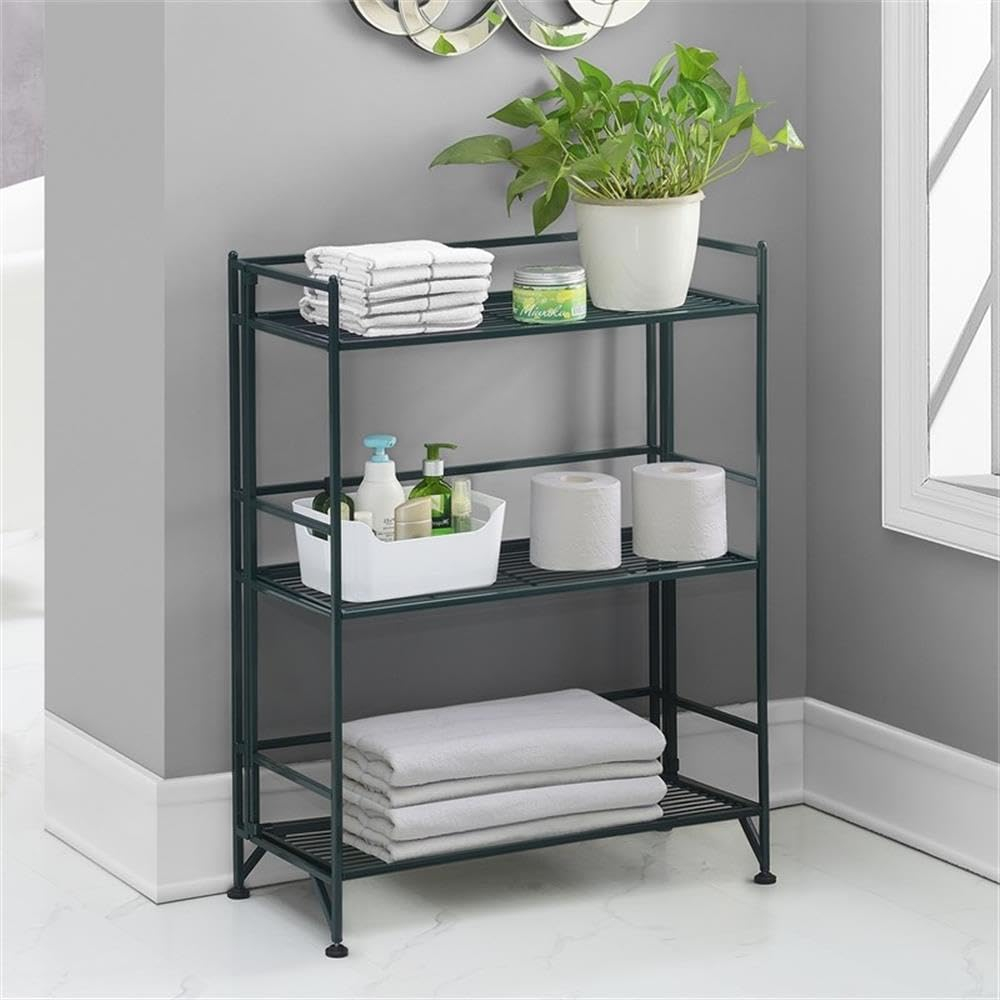 Convenience Concepts Xtra Storage 3 Tier Wide Folding Metal Shelf, Forest Green