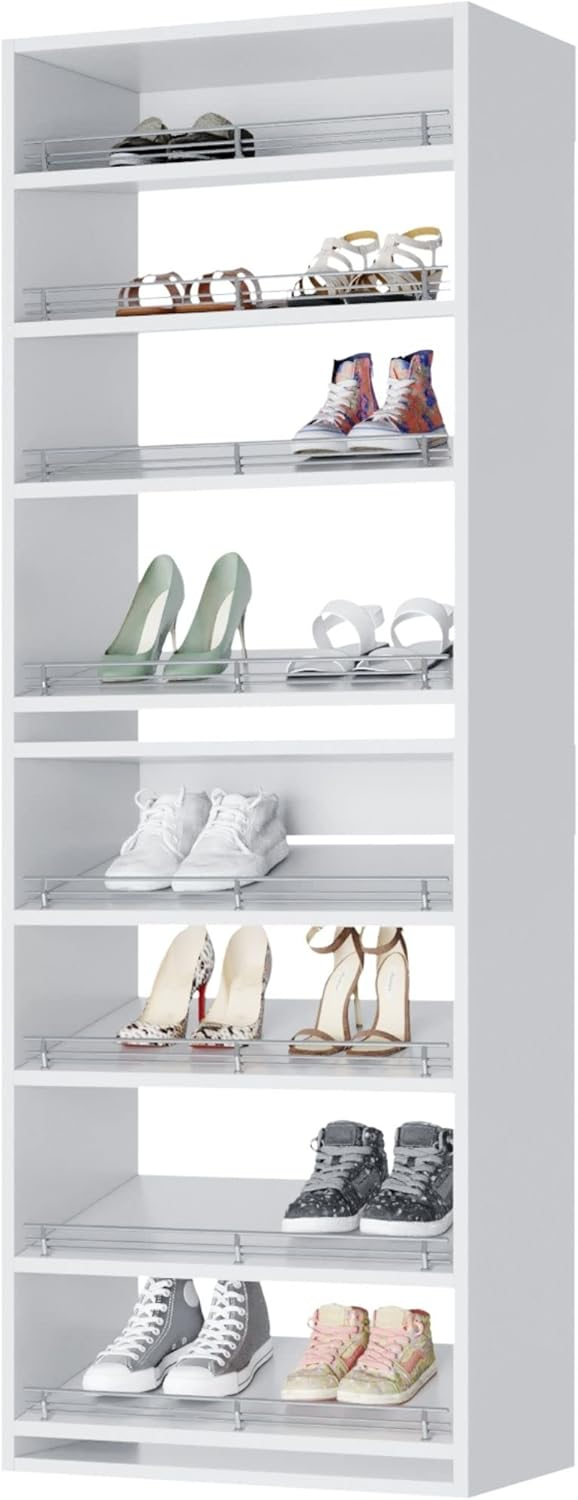 Modular Closets 8 Tiered White Slanted Shoe Shelf Closet Organizer Unit, 19.5"