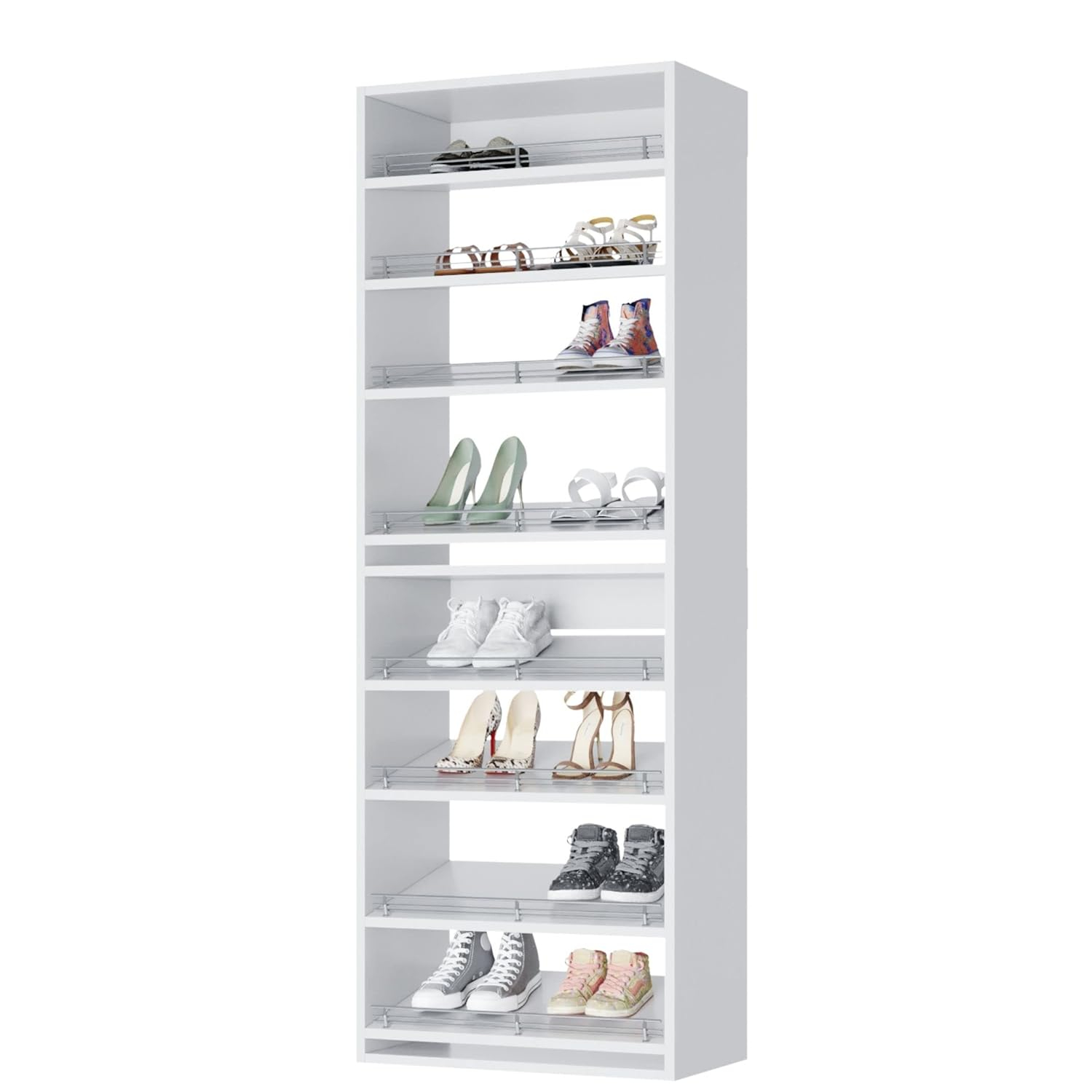 Modular Closets 8 Tiered White Slanted Shoe Shelf Closet Organizer Unit, 19.5"