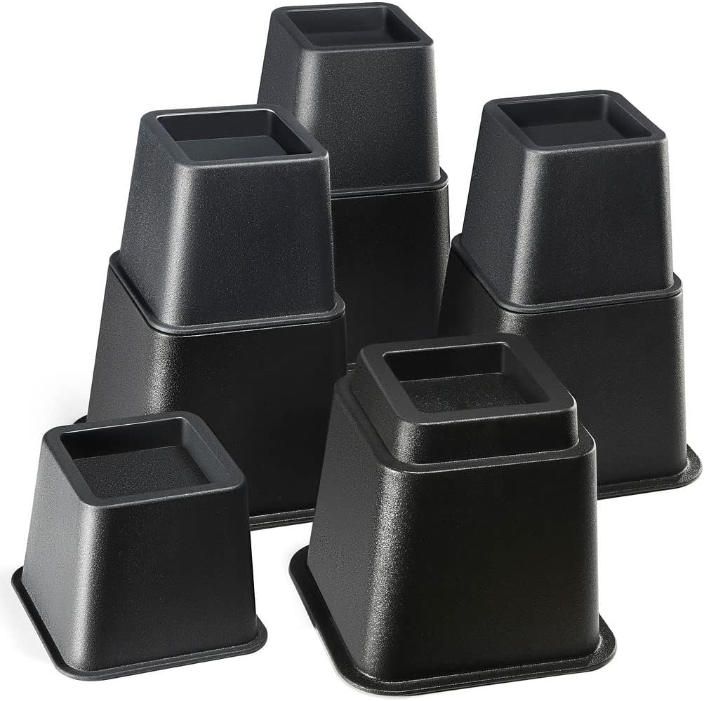 8 Pack Bed Risers, Heavy Duty Bed Furniture Risers, Adjustable Bed Elevators in Heights 3 or 5 inch, Stackable Risers for Sofa, Chair, Desk, Table Legs, Black
