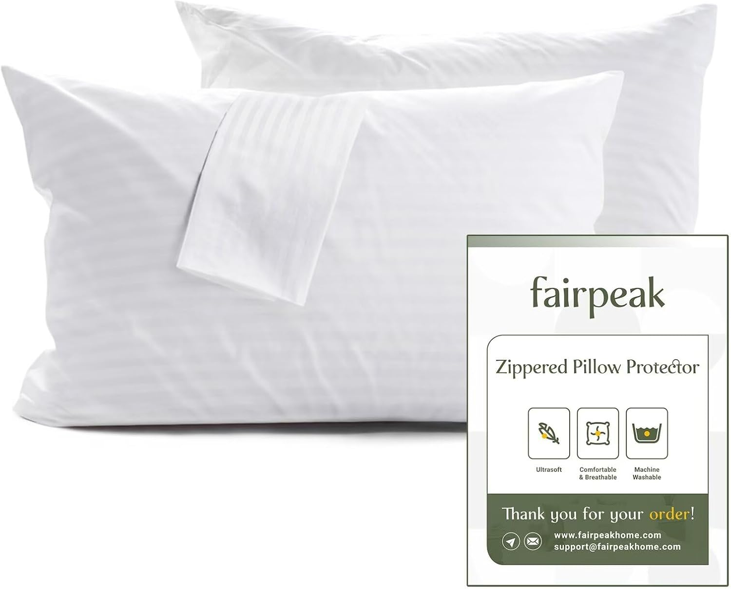 Pillow Protectors Pillow Covers 2 Pack, Zipped Pillow Cases, King Size, Luxury Hotel Quality, Breathable, Soft, Machine Washable