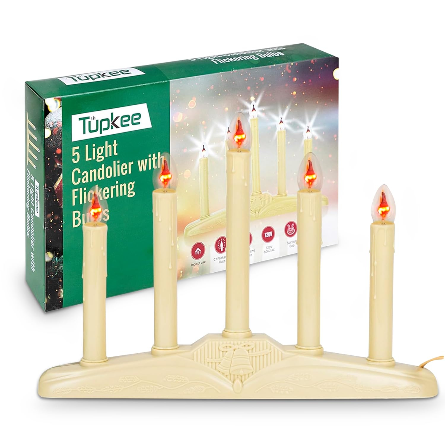 Tupkee Christmas Candolier Window Candles  with Flickering Bulbs  5-Lights Indoor -Flameless Electric Window Candles Candelabra