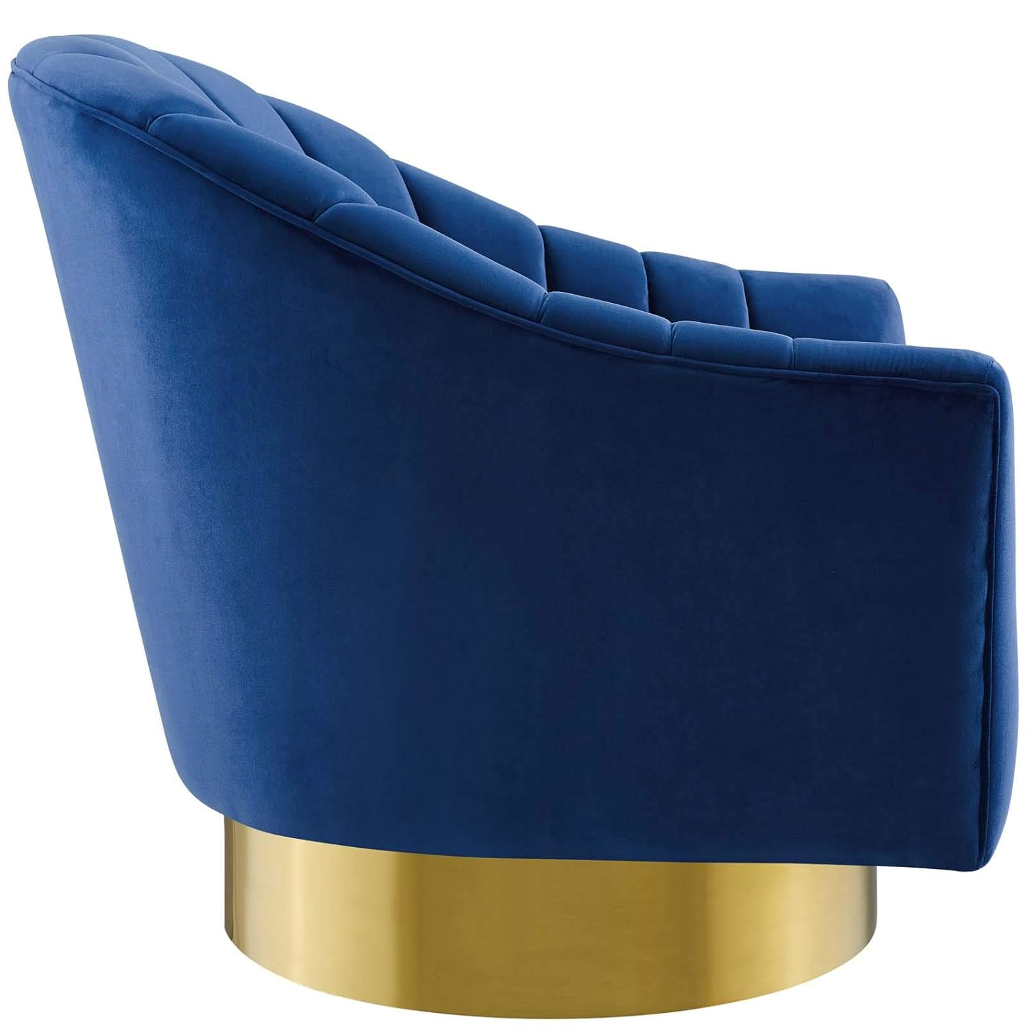 Modway Buoyant Vertical Channel Tufted Accent Lounge Performance Velvet Swivel Chair in Navy
