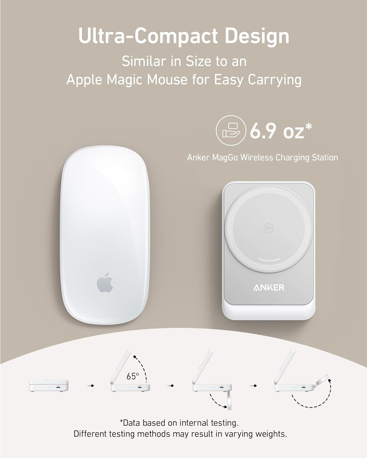 Anker MagGo 3-in-1 Qi2 Certified 15W MagSafe-Compatible Wireless Charger Stand, White