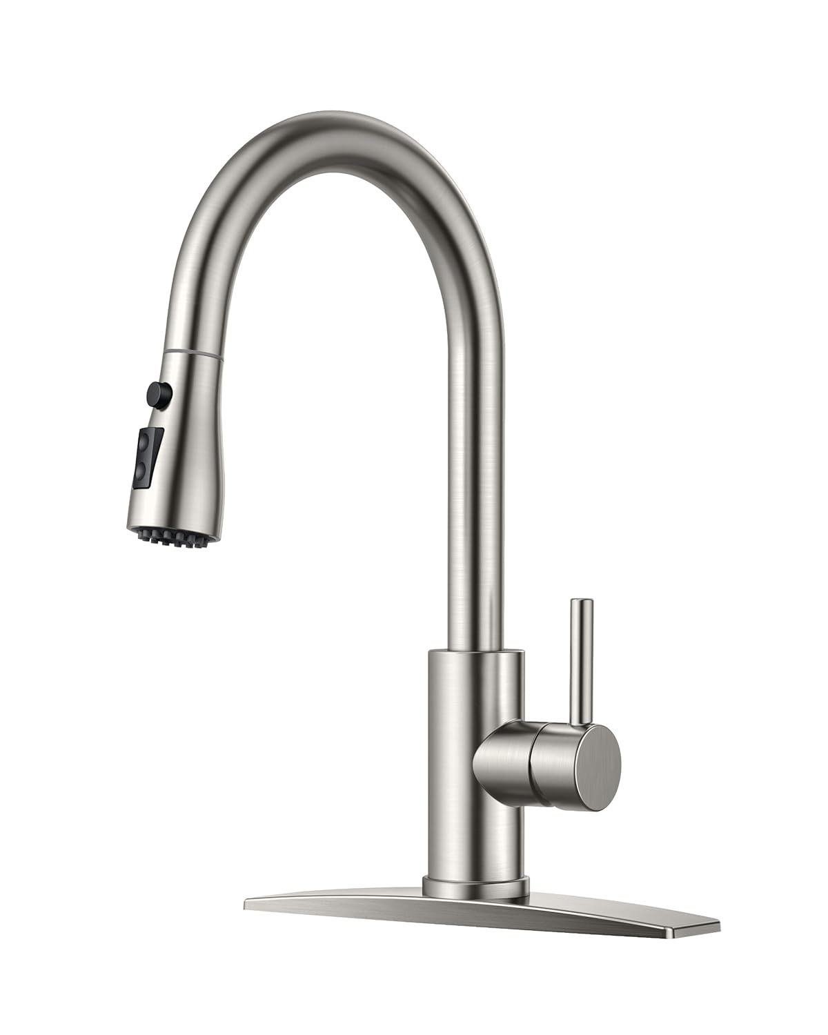 FORIOUS Kitchen Faucet with Pull Down Sprayer, Brushed Nickel, Bar High Arc Single Handle Traditional 3 Modes Stainless Steel Faucet for Kitchen Sink Farmhouse RV Laundry Camper