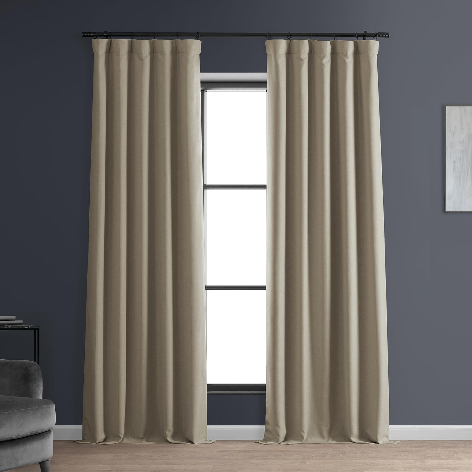 Signature Safari Tan Faux Linen Blackout Curtain (1 Panel), Safari Tan, 50W X 96L